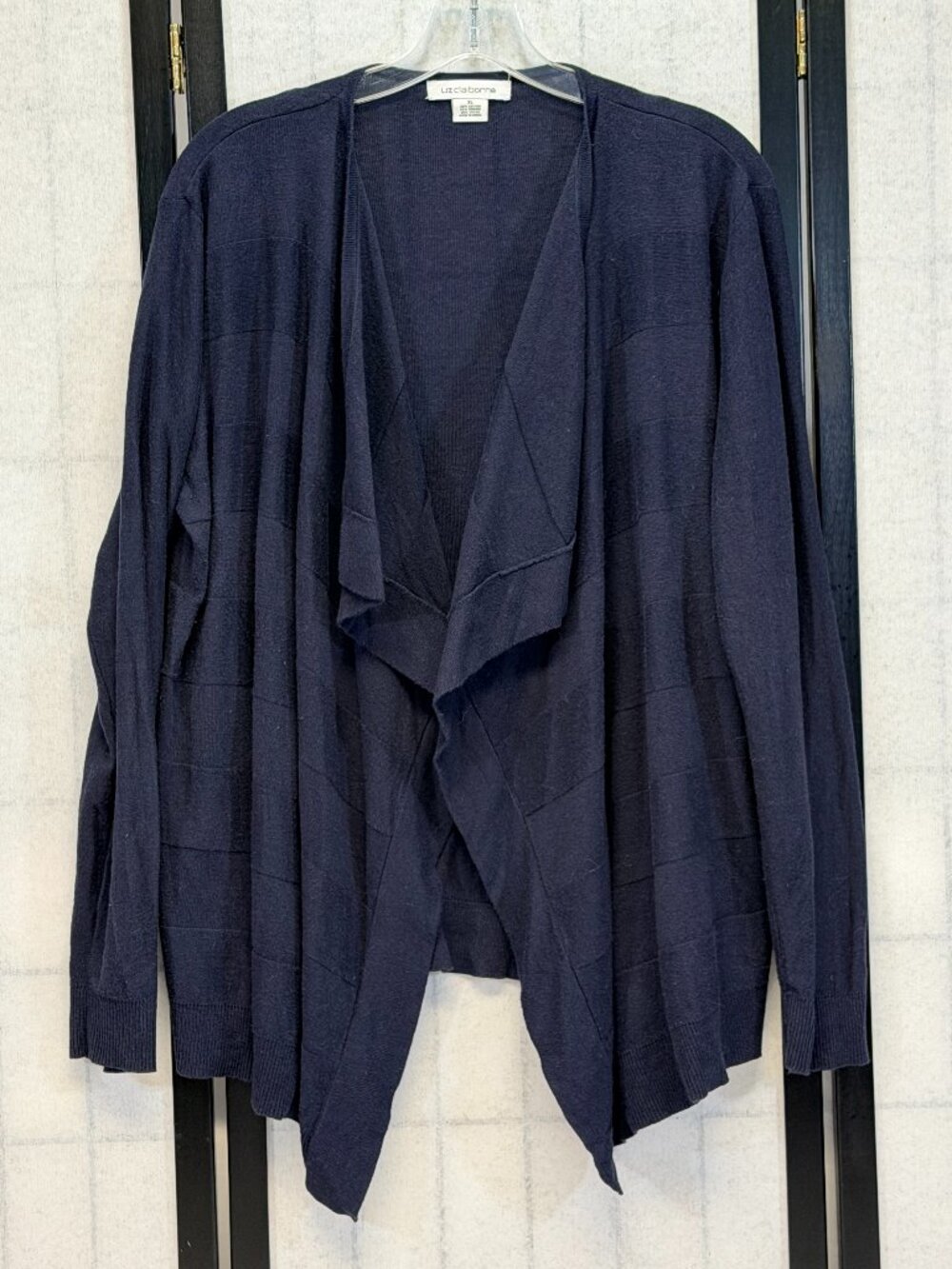 Liz Claiborne Navy Stripe Open Front Knit Asymmetrical Cardigan Sweater XL
